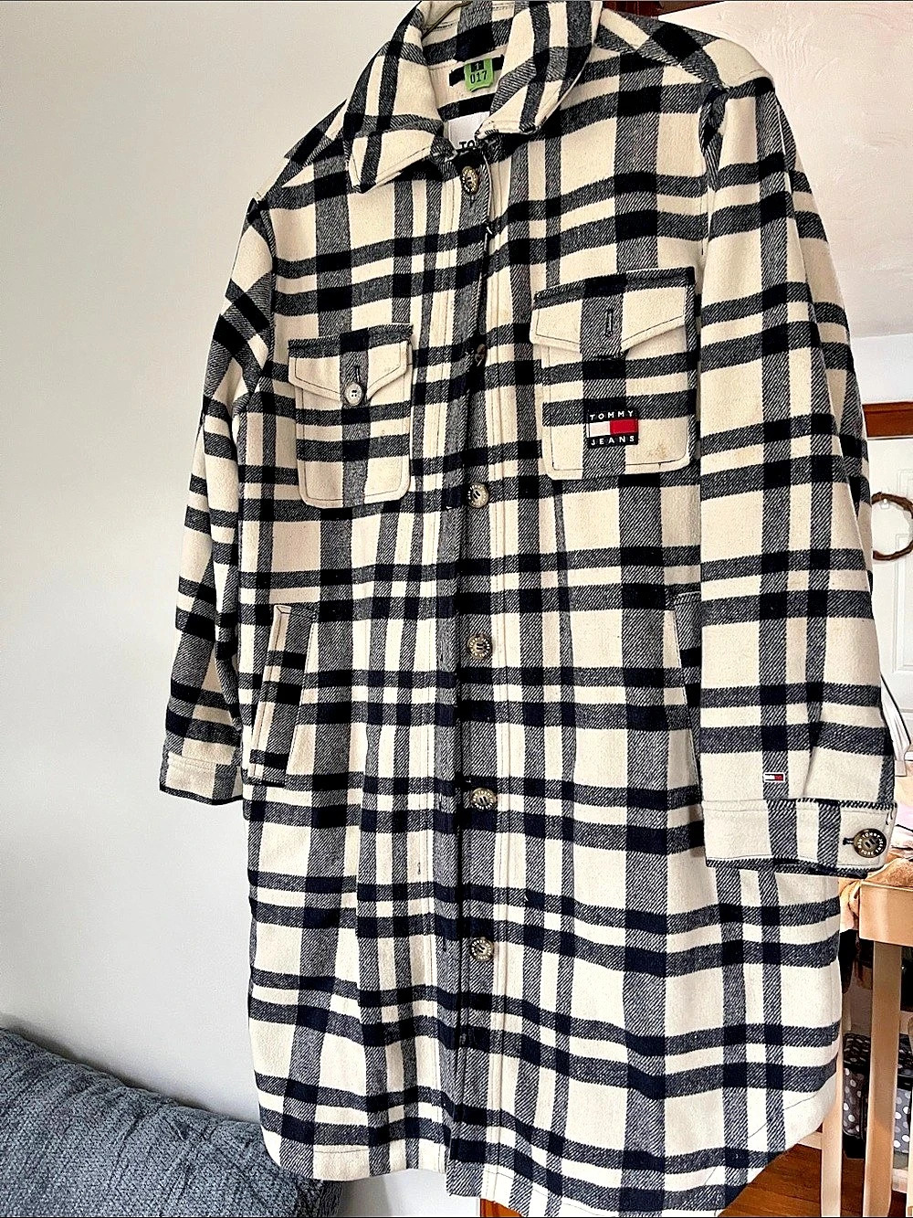 Tommy Jeans Plaid Utility Jacket in Black & Cream